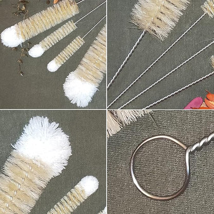 NewFerU Stainless Steel Soda Bottle Cleaning Brush Set in Natural Boar Bristle Wool Tip Long Handle, Flexible Bendable Thick Wire Cleaner for Narrow Neck Water Baby Bottles Straw Pipe Tube Flask (4)