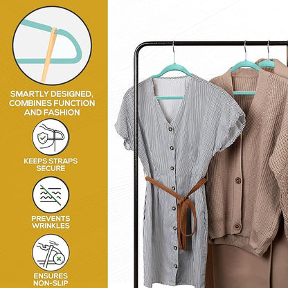 50 Pack New Premium Quality Velvet Hangers Ultra Thin Non Slip Adult Felt Space Saving Hangers for Closet Heavy Duty Coat Pants Dress Hangers 360° Swivel Hook Hold Upto 10 lbs Teal