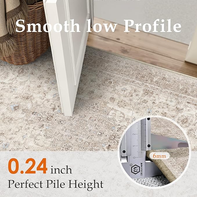 Beige Area Rug 5x7 for Living Room Washable Vintage Carpet Low Pile Non Slip Distressed Soft Traditional Retro Oriental Large Accent Throw Rug Office Kitchen Bedroom Bathroom Dining Room