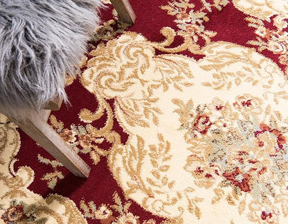Rugs.com Chateau Collection Rug – 2' x 7' Runner Red Medium Rug Perfect for Hallways, Entryways