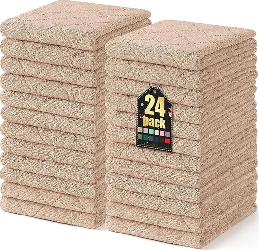 Homaxy 24 Pack Dish Towels for Kitchen (10 x 20 Inches, Tan), Super Soft and Absorbent Coral Velvet Dish Cloths for Washing Dishes, Nonstick Oil Fast Drying Microfiber Cleaning Cloth