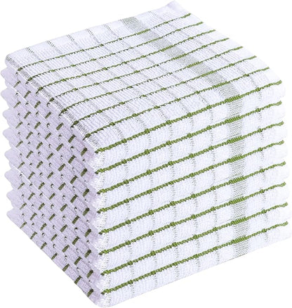 AMOUR INFINI Kitchen Dish Cloths Set of 8 - Ultra Soft, Highly Absorbent, Quick-Drying Terry Cotton Dishcloths 12"x12" Inch Wash & Cleaning Cloths for Kitchen & Dishwashing (Green)
