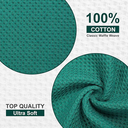 Kitinjoy 100% Cotton Kitchen Dish Cloths, 12 Pack Waffle Weave Ultra Soft Absorbent Dish Towels for Drying Dishes Quick Drying Kitchen Towels Dish Rags, 12 X 12 Inches, Teal