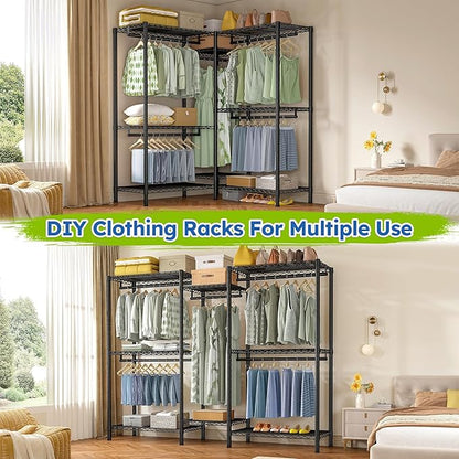 Raybee Clothes Rack Heavy Duty，Clothing Racks for Hanging Clothes with 5 Adjustable Hanging Rods, Metal Garment Rack for Bedroom, Laundry Room, Apartment,Gloss Black