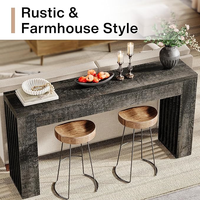 Tribesigns 59-Inch Long Wooden Console Sofa Table Behind The Couch with Vertical Slat Legs for Entrance, Hallway, Entryway, Living Room (Rustic Grey)