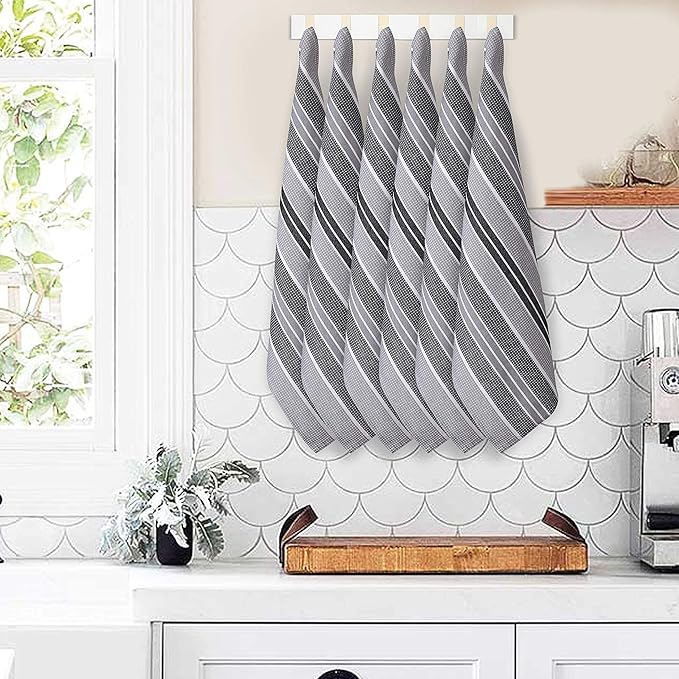 Goroly Home Kitchen Towels 18x28 Inch, Set of 6, Honey Comb Design, Super Absorbent, Quick Dry, Soft, 100% Cotton Dish Towels for Wiping Hands, Drying Dishes, Cleaning Dishcloths Set - Black Grey