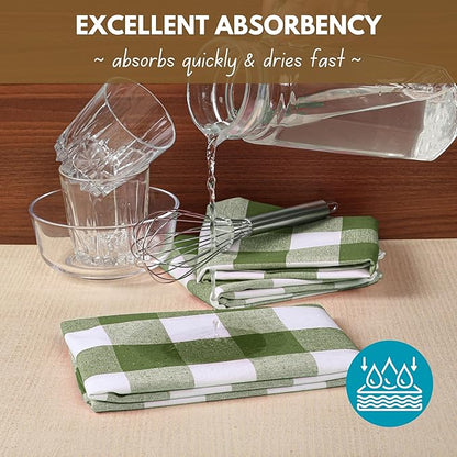 Native Fab Buffalo Check Kitchen Dish Towels, 16"x26", 6 Pack - 100% Cotton Plaid Washcloths - Absorbent Dish Cloths Set, Cleaning Hand Towels with Hanging Loop - Mint Green White