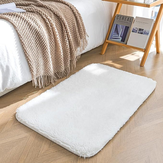 Amazon Basics Fluffy Washable Area Rug, Bedside Shaggy Carpet for Door Entryway, Living Room and Bedroom, 2' W × 3' L, Cream