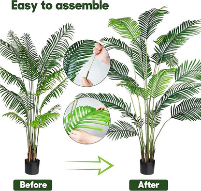 KOL 7ft 2-Pack Artificial Areca Palm Plant in Pot, Fake Tropical Cane Palm Silk Tree Indoor Outdoor, Dypsis Lutescens Plants, 82.7in Lifelike Faux Silk Plant Home Garden Decoration, Housewarming Gift
