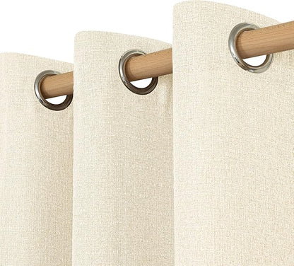 LAMIT Light Beige Linen Curtains for Bedroom 45 inch Length 2 Panels, Linen Textured Thermal Insulated Curtains Privacy Grommet Window Drapes for Living Room/Farmhouse, Set of 2 Panels, W52 x L45