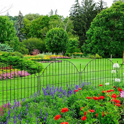 Decorative Metal Garden Fence with Gate Lock 10 Panels, 32in (H) x 23.6ft (L) No Dig Dog Fence Outdoor for Yard, Temporary Rustproof Metal Wire Rabbit Dog Garden Border Fencing for Patio