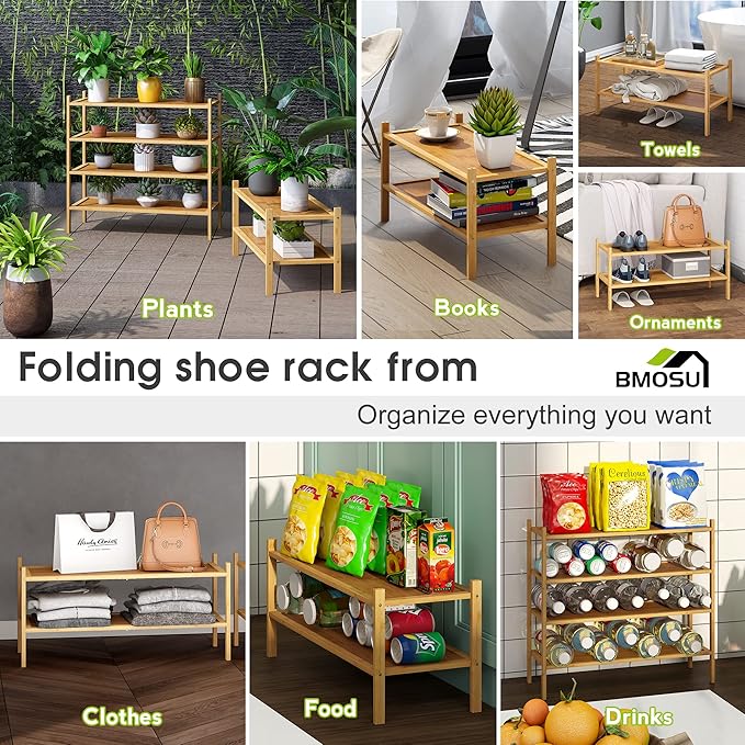 BMOSU 2-Tier Bamboo Shoe Rack Premium Stackable Shoe Shelf Storage Organizer for Hallway Closet Living Room Entryway Organizer(Natural)
