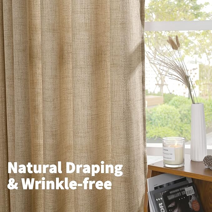 YoungsTex Toffee Linen Semi Sheer Curtains 95 Inch Length 2 Panels for Living Room, Bulap Light Filtering Drapes with Pinch Pleated for Bedroom Dining Farmhouse, 40 X 95 Inch