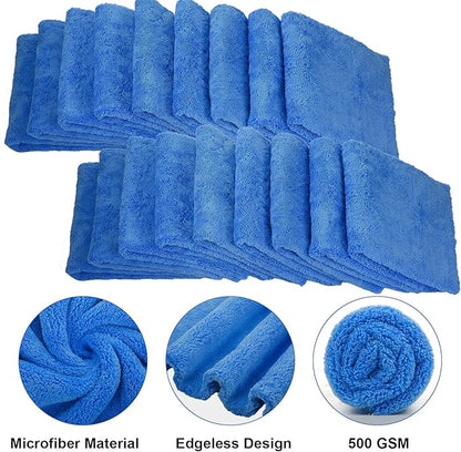 Shimeyao 30 Pcs 16 x 16 Inch Edgeless Microfiber Plush Towels for Cars Detailing Drying Wash Polishing Absorbent Cleaning Cloths, 500 GSM (16 x 16 Inch, Dark Blue, 30 Pcs)