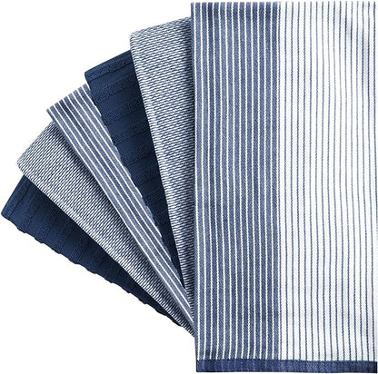 Premium Kitchen Towels (20”x 28”, 6 Pack) | Large Cotton Dish Towels | Flat & Terry Highly Absorbent Kitchen Linen Set with Hanging Loop | Navy Blue