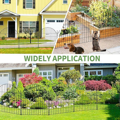 Decorative Metal Garden Fence with Gate Lock 5 Panels, 32in (H) x 11.8ft (L) No Dig Dog Fence Outdoor for Yard, Temporary Rustproof Metal Wire Rabbit Dog Garden Border Fencing for Patio