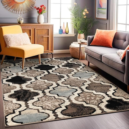 Superior Indoor Large Area Rug, Jute Backed, Perfect for Living/ Dining Room, Bedroom, Office, Kitchen, Entryway, Modern Geometric Trellis Floor Decor, Viking Collection, 6' x 9', Ivory