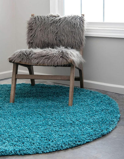 Unique Loom Solid Shag Collection Area Rug (8' Round, Deep Aqua Blue)