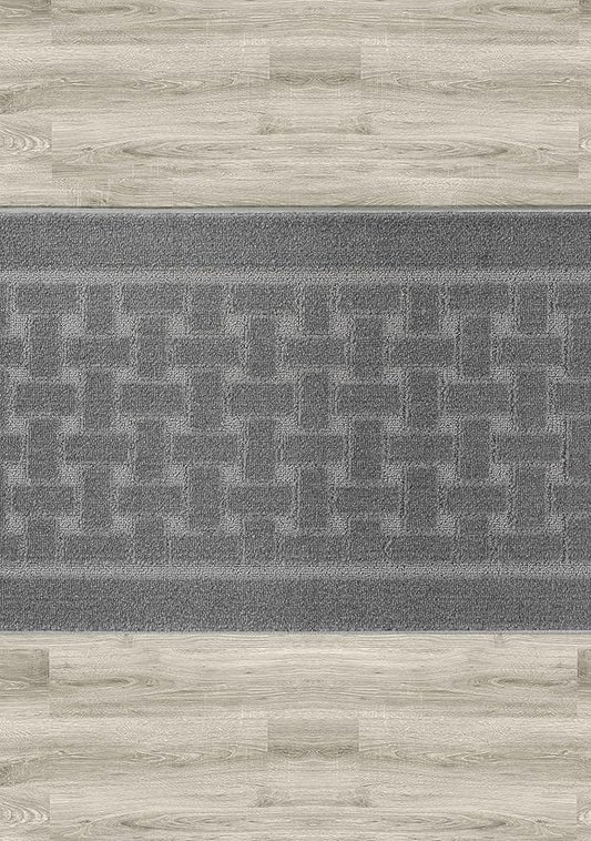 3 Ft Non-Slip Grey Doormat - 2'7" X 3' Washable Carpet - Rubber Backed, Custom Size Floor Mat for Stairs Bedroom Bathroom Entryway - Basket Weave Pattern