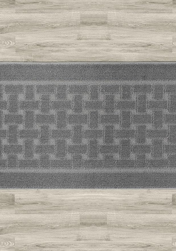 4 Ft Non-Slip Grey Doormat - 2'7" X 4' Washable Carpet - Rubber Backed, Custom Size Floor Mat for Stairs Bedroom Bathroom Entryway - Basket Weave Pattern