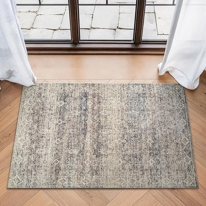 Bloom Rugs Washable Non-Slip 2x3 Rug - Beige Brown/Teal Traditional Oriental Area Rug for Living Room, Bedroom, Dining Room, and Kitchen - Exact Size: 2' x 3'