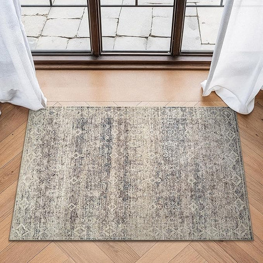 Bloom Rugs Washable Non-Slip 2x3 Rug - Beige Brown/Teal Traditional Oriental Area Rug for Living Room, Bedroom, Dining Room, and Kitchen - Exact Size: 2' x 3'