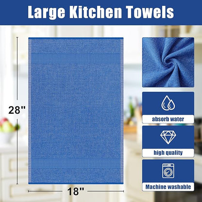Homaxy Premium Kitchen Towels(18”x 28”, 8 Pack), Large Cotton Kitchen Hand Towels, Flat and Terry Dish Towels, 380 GSM Highly Absorbent Tea Towel Set with Hanging Loop, Blueberry