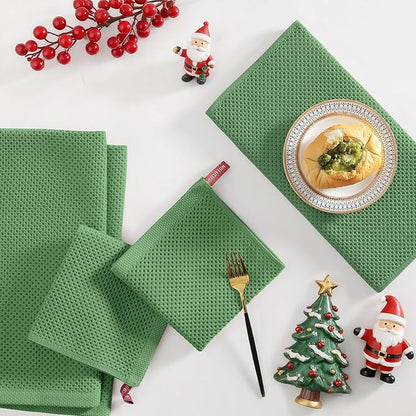 Homaxy 100% Cotton Kitchen Towels and Dishcloths Set, 12 x 12 Inches and 13 x 28 Inches, Set of 16 Bulk Kitchen Towels Set, Ultra Soft Absorbent Dish Cloths for Washing Dishes, Grass Green