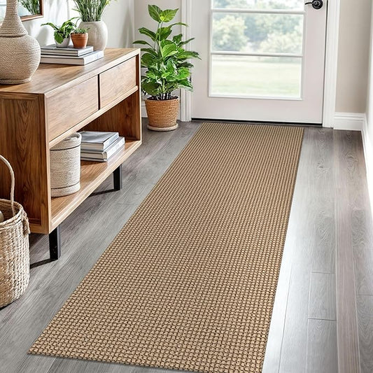 EARTHALL Woven Runner Rug 2x6 Ft Washable Runners for Hallways Cotton Non Slip Rubber Backed Kitchen Runner Braided Indoor Floor Carpet for Entryway, Hallway, Kitchen, Bedroom, Orange/Tan/Brown