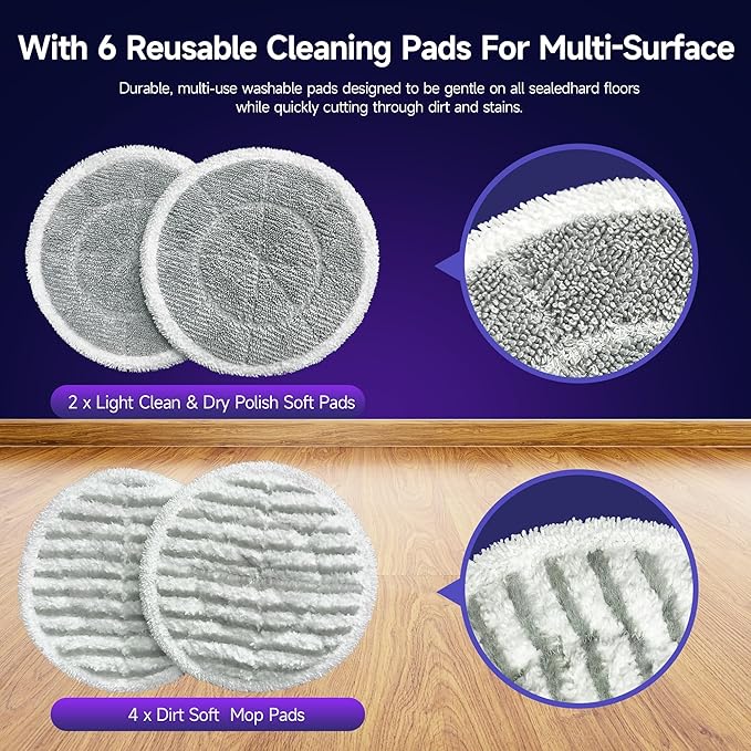 Scrubbing Steam Mop, Steam Mops for Floor Cleaning with Rotating Pads, 4 Cleaning Modes & LED Headlights, Swivel Steering,Safe for all Sealed Hard Floors F2