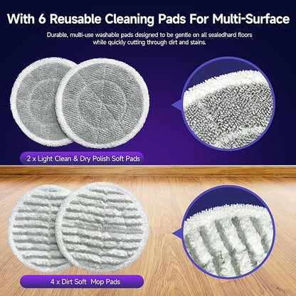 Scrubbing Steam Mop, Steam Mops for Floor Cleaning with Rotating Pads, 4 Cleaning Modes & LED Headlights, Swivel Steering,Safe for all Sealed Hard Floors F2