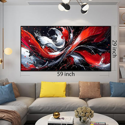 Ouzzlie Abstract Art Wall Decor Living Room Large Red Canvas Wall Art Black White Picture Artwork Modern 29" x 59"