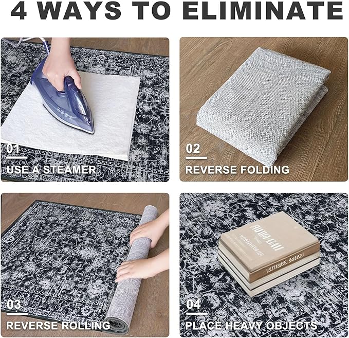 KILOCOCO Hallway Runner 2x7 Rug Runner Printed Vintage Floral Washable Kitchen Runners Non-slip Rubber Backed Runners for Hallways Distressed Thin Soft Rugs for Entryway Laundry Room, Black/Navy/White