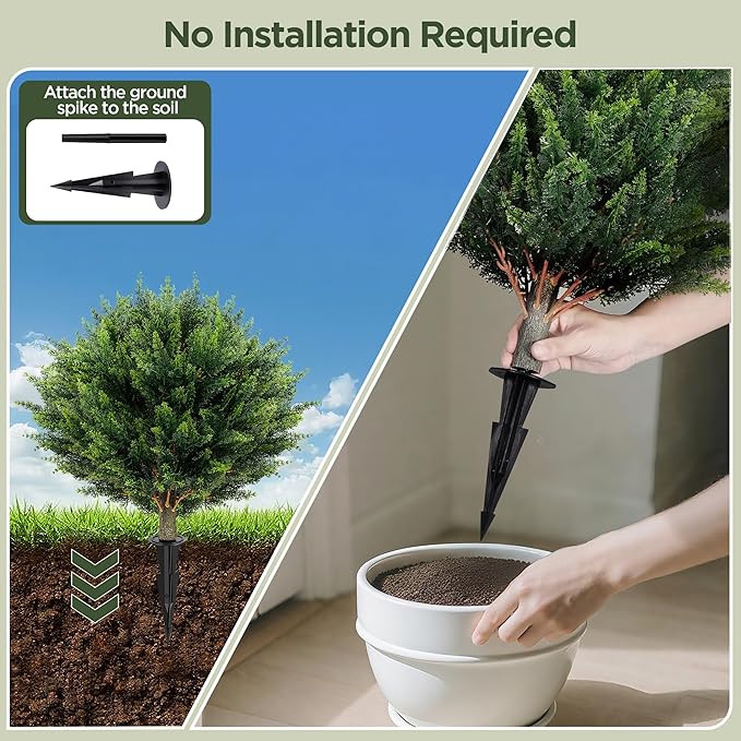 Artificial Cypress Topiary 2 Pack, UV Resistant Artificial Shrub Bushes with Ground Spike, Fake Evergreen Artificial Plant Bush for Front Porch, Garden, Indoor, Outdoor Planters