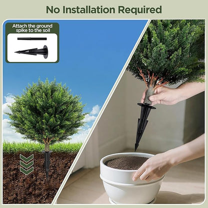 Artificial Cypress Topiary 2 Pack, UV Resistant Artificial Shrub Bushes with Ground Spike, Fake Evergreen Artificial Plant Bush for Front Porch, Garden, Indoor, Outdoor Planters