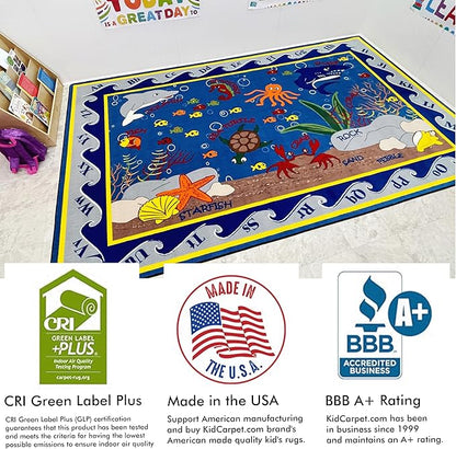 Fish in The Sea Educational Rug, 6' x 8'6" Rectangle, Educational Classroom Rug, Kids Learning Play Mat | Area Rug for Bedroom or Playroom