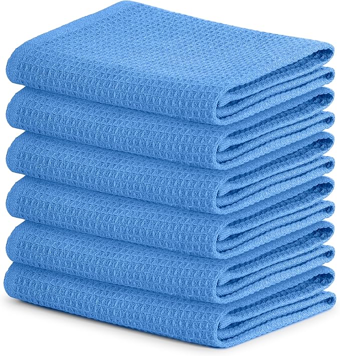Blue Needles Waffle Weave Kitchen Towels, 15x25 Inches 100% Cotton Set of 6 Dish Towels for Kitchen, Ultra Soft & Absorbent with Hanging Loop, Spring Summer Dish Rags for Quick Drying - Sky Blue