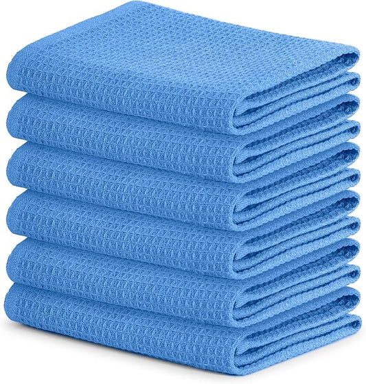 Blue Needles Waffle Weave Kitchen Towels, 15x25 Inches 100% Cotton Set of 6 Dish Towels for Kitchen, Ultra Soft & Absorbent with Hanging Loop, Spring Summer Dish Rags for Quick Drying - Sky Blue