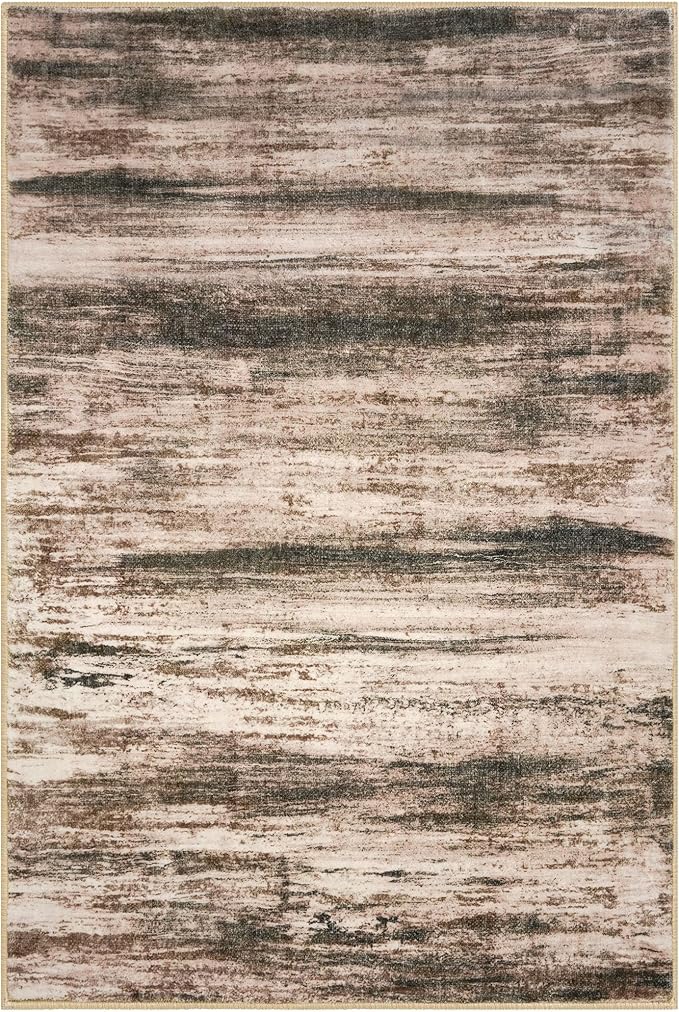 KOZYFLY Washable Rugs 8x10 Area Rug Modern Ombre Thin Rugs for Living Room, Washable Large Non-Slip Soft Striped Rug for Bedroom, Print Blush Brown Abstract Carpet for Laundry/Kid Room
