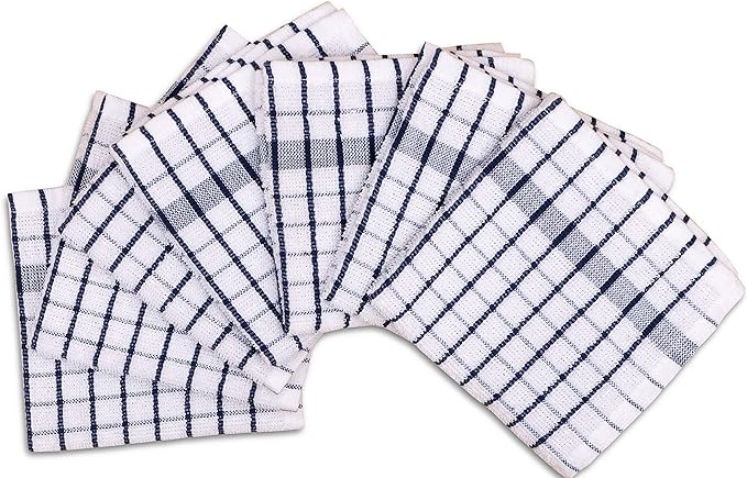 AMOUR INFINI Kitchen Dish Cloths Set of 8 - Ultra Soft, Highly Absorbent, Quick-Drying Terry Cotton Dishcloths 12"x12" Inch Wash & Cleaning Cloths for Kitchen & Dishwashing (Blue)