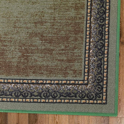 Antep Rugs Alfombras Bordered Modern 2x7 Non-Slip (Non-Skid) Low Pile Rubber Backing Indoor Area Runner Rug (Green, 2' x 7')