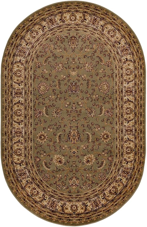 Rugs.com Aditi Collection Rug – 5x8 Oval Green Medium-Pile Rug Perfect for Living Rooms, Large Dining Rooms, Open Floorplans