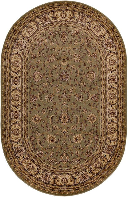 Rugs.com Aditi Collection Rug – 5x8 Oval Green Medium-Pile Rug Perfect for Living Rooms, Large Dining Rooms, Open Floorplans