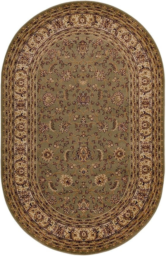 Rugs.com Aditi Collection Rug – 5x8 Oval Green Medium-Pile Rug Perfect for Living Rooms, Large Dining Rooms, Open Floorplans