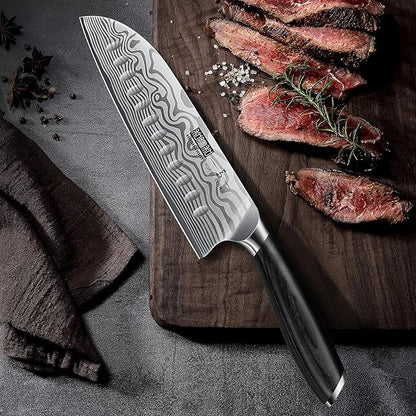 7 Inch Santoku Knife, Ultra Sharp Japanese High Carbon Powder Steel Kitchen Knife, Professional Chefs Knife with Ergonomic Handle