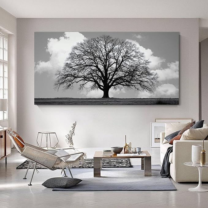 Trogonup Black and White Tree of Life Wall Art for Bedroom Modern Botanical Landscape Pictures for Living Room Office Canvas Prints Ready to Hang 29"x58"
