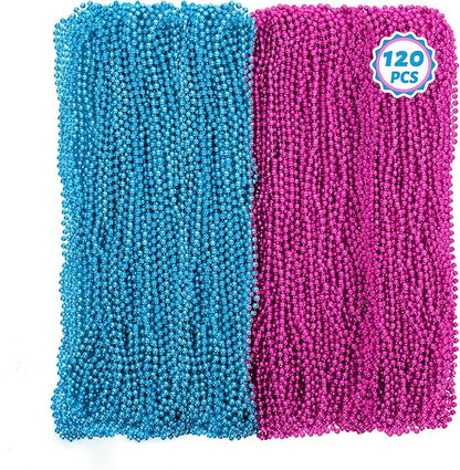 120 PCS Gender Reveal Beads, 33'' Gender Reveal Necklace Decorations, Pink and Blue Round Bead Necklaces Bulk, Creative Gender Reveal Party Supplies Accessories