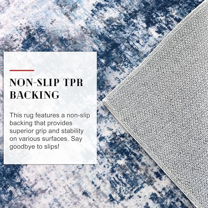 Modern Abstract Hallway Runner Rug, Grey Navy Blue 2.6x8 Runner Rug, Washable Kitchen Runner Non-Slip Soft Thin Print Faux Wool Carpet for Entryway Bedroom Laundry Room Indoor