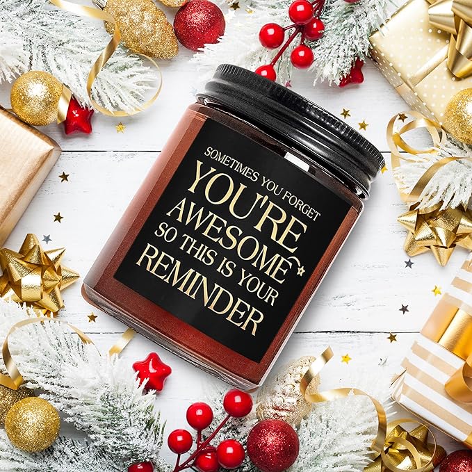 Gifts for Women, Men - Inspirational Relaxing Candle - Thank You, Friendship, Birthday Gift for Her, Sister, BFF, Best Friend, Coworker - You're Awesome Natural Soy Wax Candle for Home