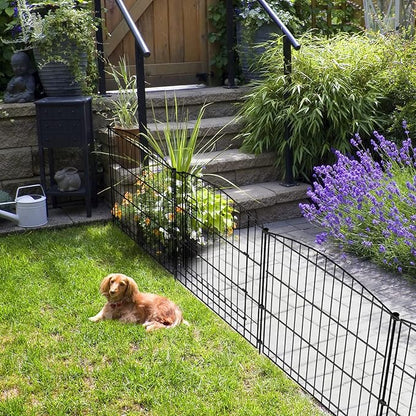 INJOPEXI Garden Fence 12 Panels 23.6ft (L)×24in (H) Decorative Garden Fences with 11 Fence Panels + 1 Gate Rustproof Wire No Dig Garden Fence Animal Barrier Fencing for Outdoor Backyard Patio - Black